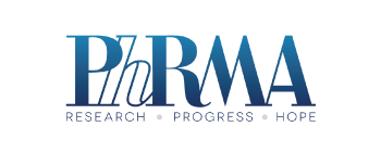 blue PhRMA logo that reads "research - progress - hope" below it